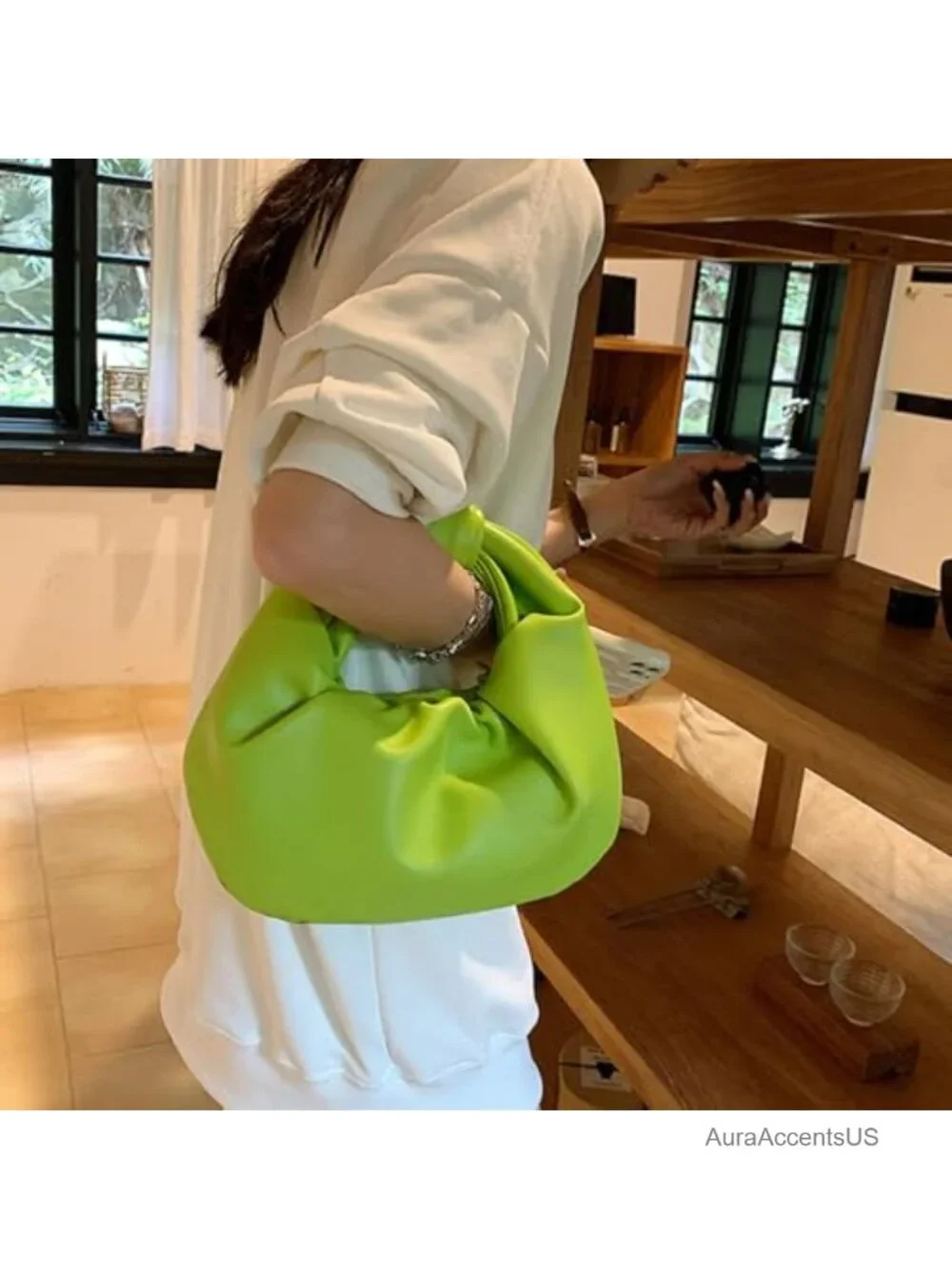 Wrinkled PU Leather Cloud Shape Knotted Hobo Handbag Y2K Dumpling Clutch Purse